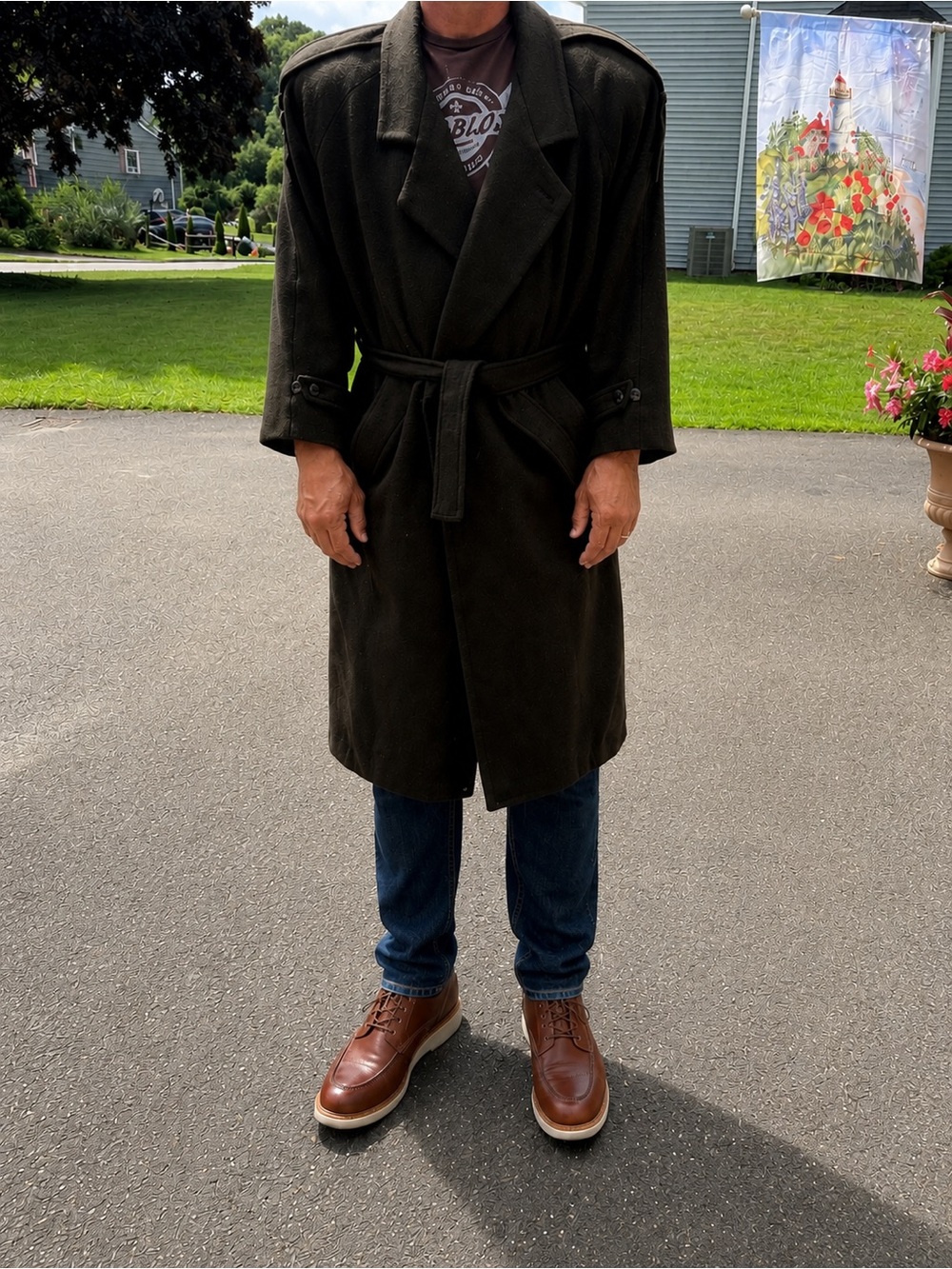 Vintage JK Collection Dark Olive Wool Trench Coat Men’s 42 Belted